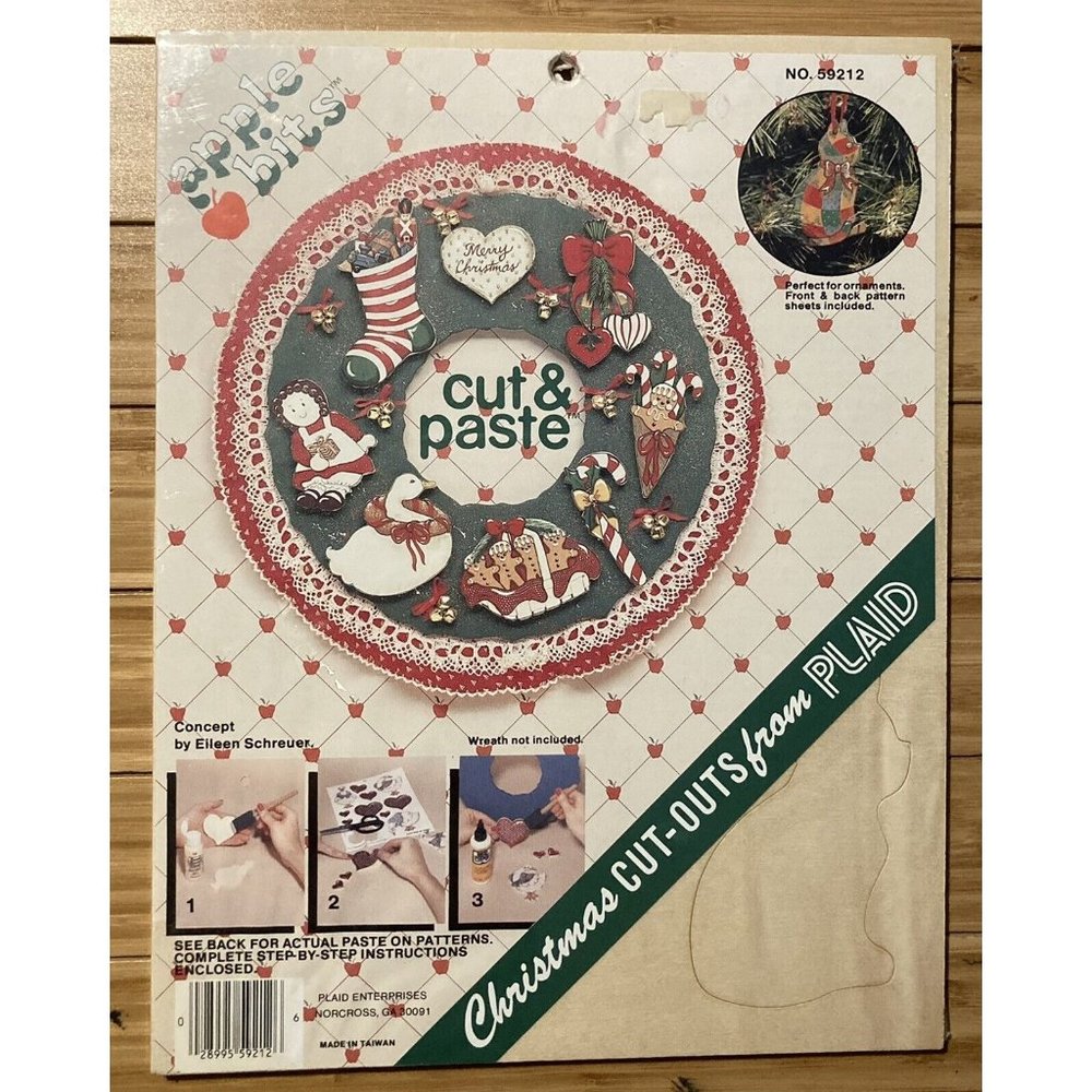 Vintage Apple Bits Cut & Paste Wooden Christmas Cutouts For Crafts Ornaments NOS